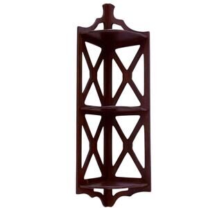 3 Tier Solid Wood Corner Wall Shelf Cut Outs Vintage 27 x 7